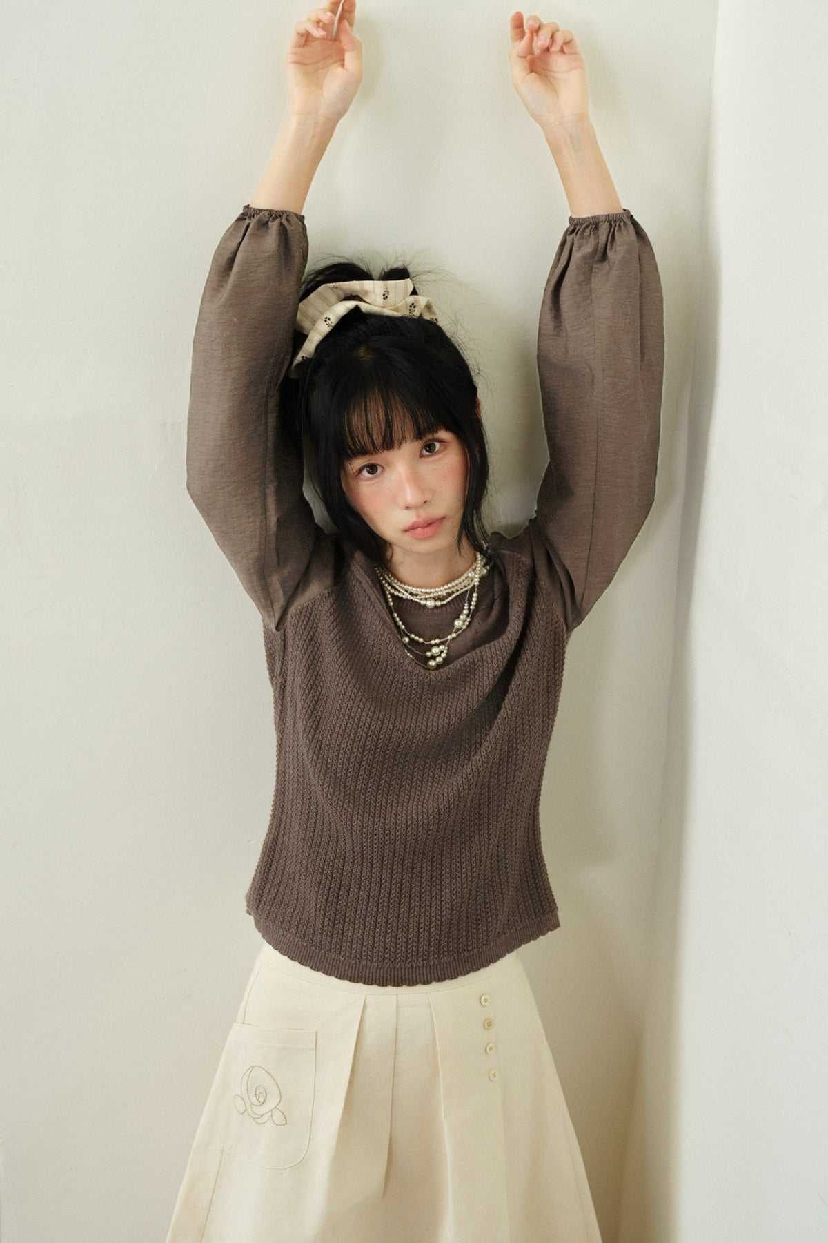 Layered-Look Hollow Knit Top