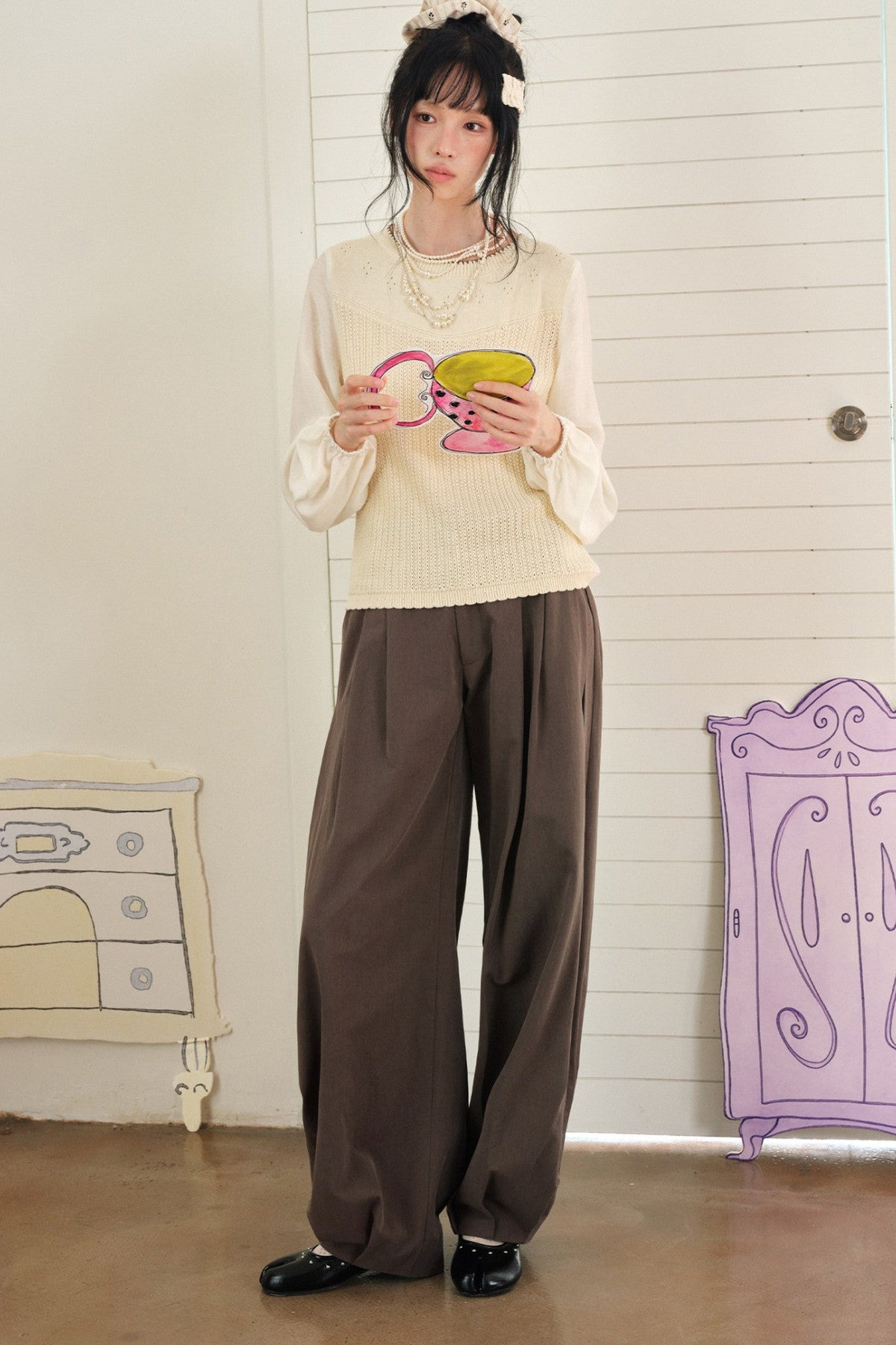 Layered-Look Hollow Knit Top
