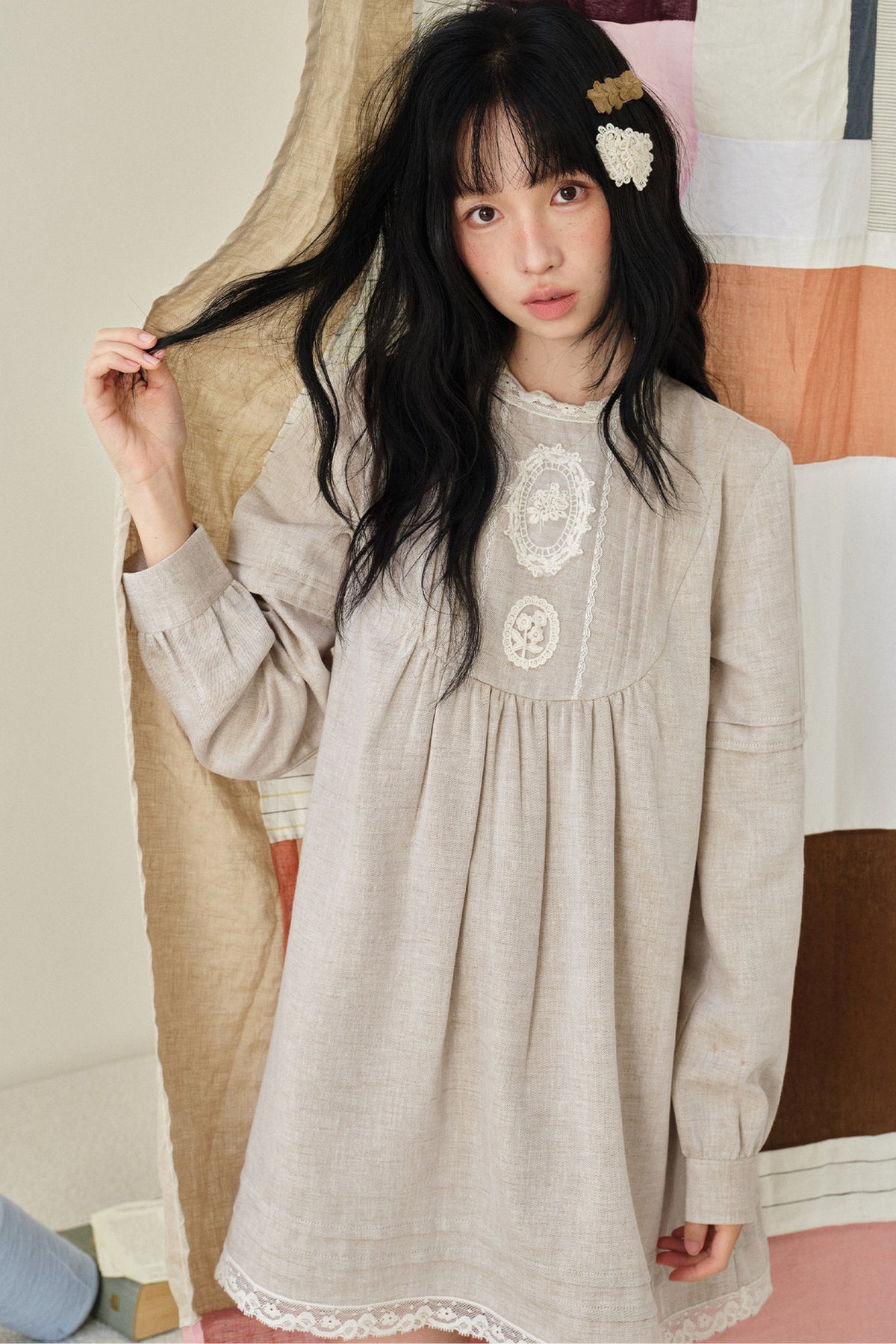 Tencel Linen Lace Applique Doll Dress