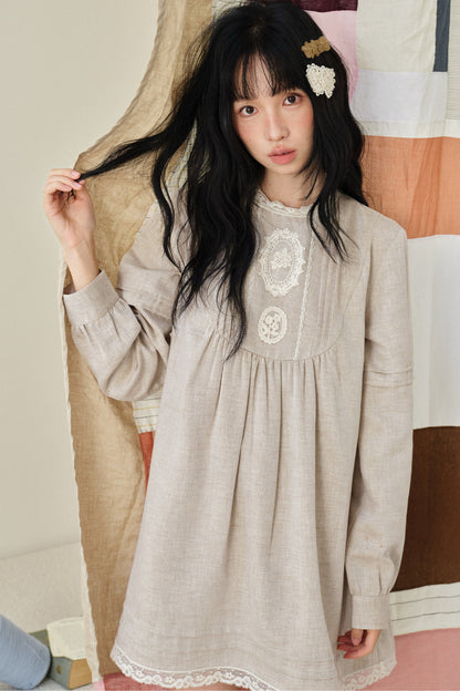 Tencel Linen Lace Applique Doll Dress