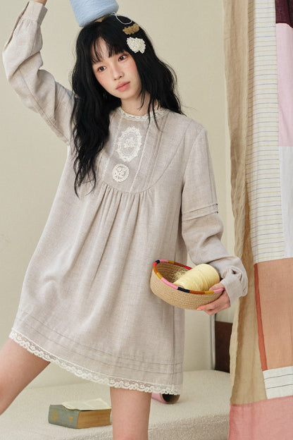 Tencel Linen Lace Applique Doll Dress