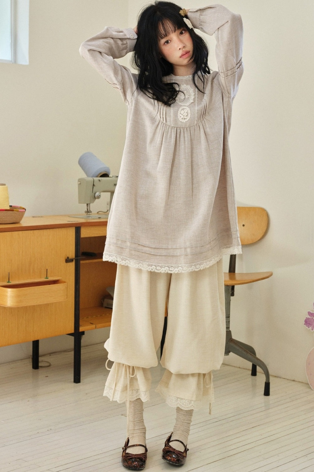 Tencel Linen Lace Applique Doll Dress