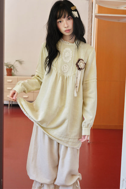 Tencel Linen Lace Applique Doll Dress