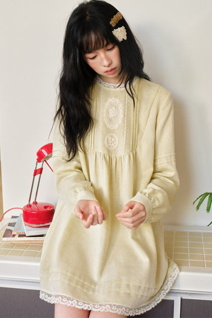 Tencel Linen Lace Applique Doll Dress
