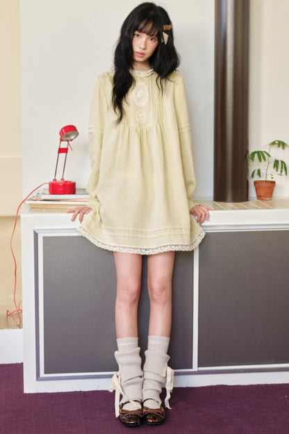 Tencel Linen Lace Applique Doll Dress