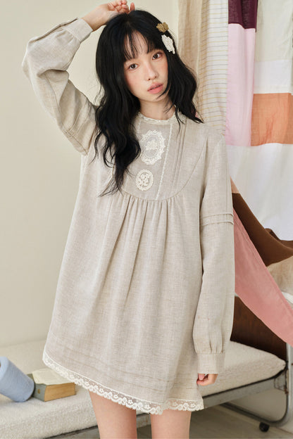 Tencel Linen Lace Applique Doll Dress