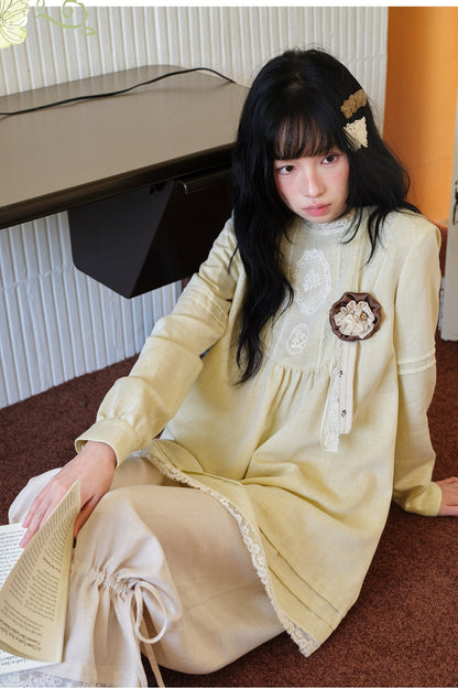 Tencel Linen Lace Applique Doll Dress