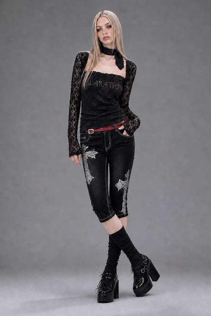 Black Lace Long-Sleeved Top Set-Up