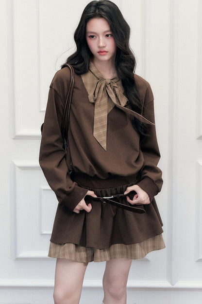 Plaid Tie Patchwork Layered-Look Dress