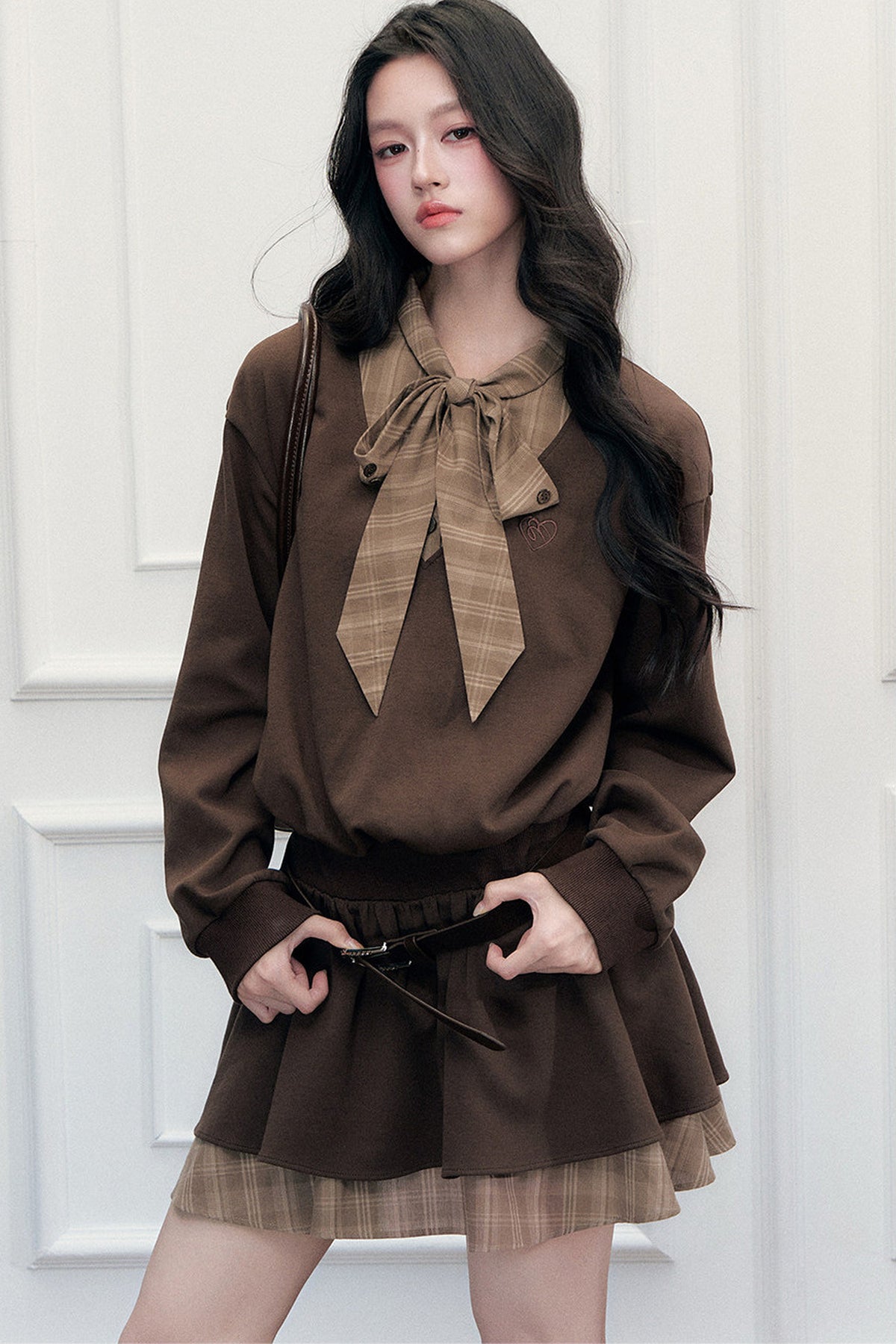 Plaid Tie Patchwork Layered-Look Dress