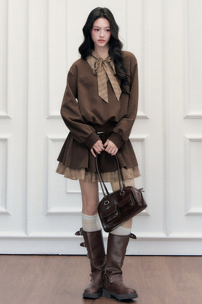 Plaid Tie Patchwork Layered-Look Dress