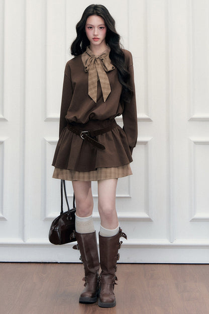 Plaid Tie Patchwork Layered-Look Dress