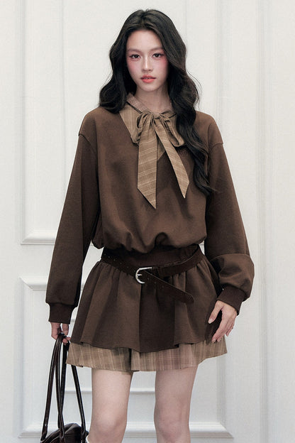 Plaid Tie Patchwork Layered-Look Dress