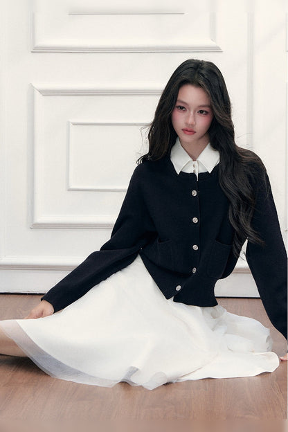 Color-Block Satin Knit Jacket Set-Up