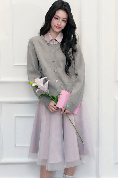 Color-Block Satin Knit Jacket Set-Up