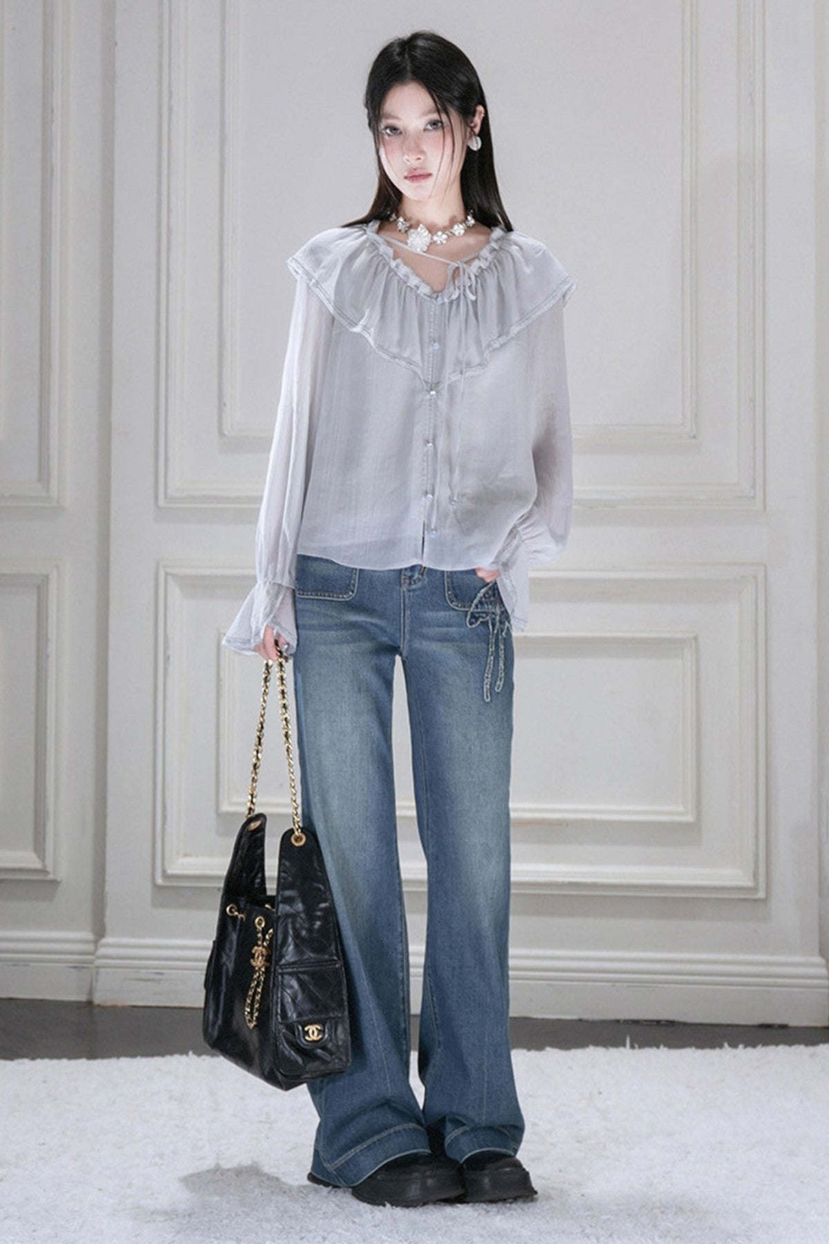 Lyocell Embroidered Patchwork Jeans