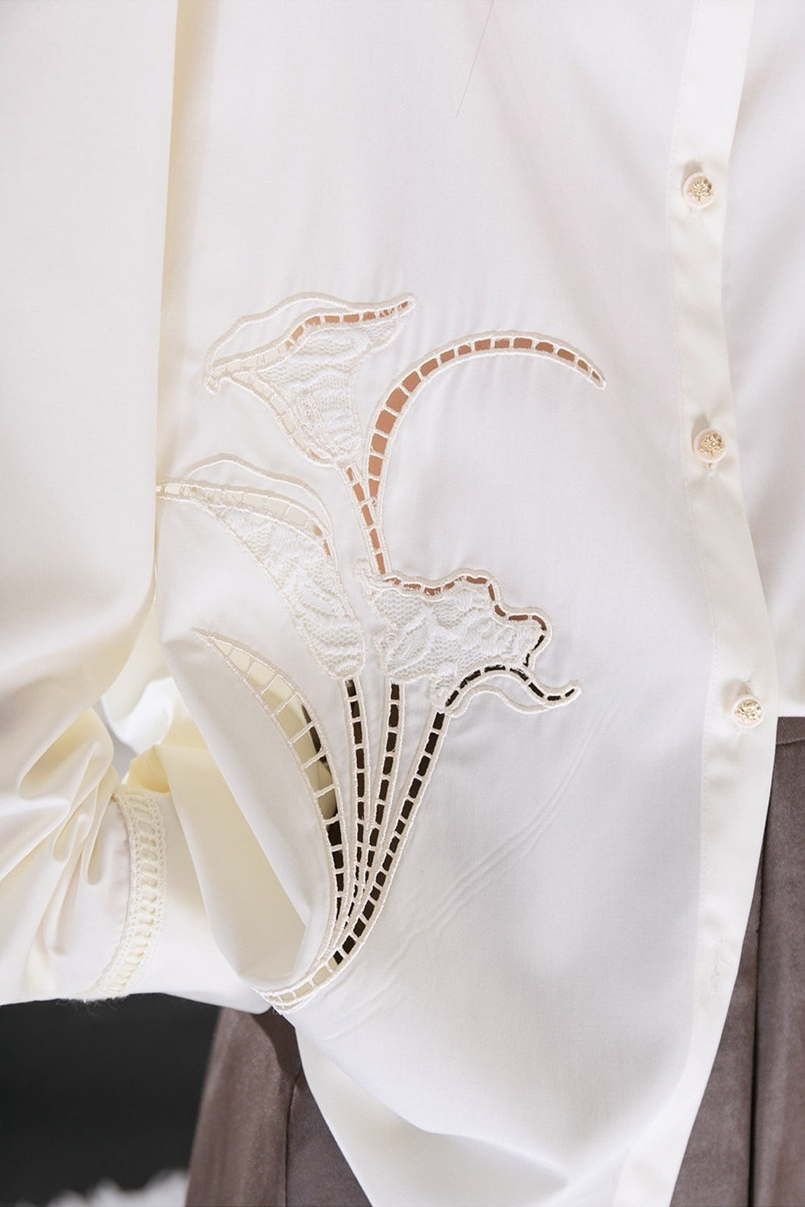 Hollow Out Floral Embroidered Modal Shirt