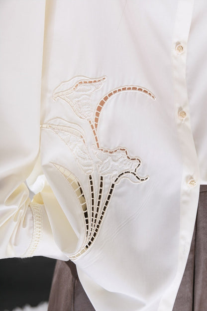Hollow Out Floral Embroidered Modal Shirt