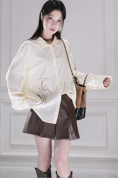Hollow Out Floral Embroidered Modal Shirt