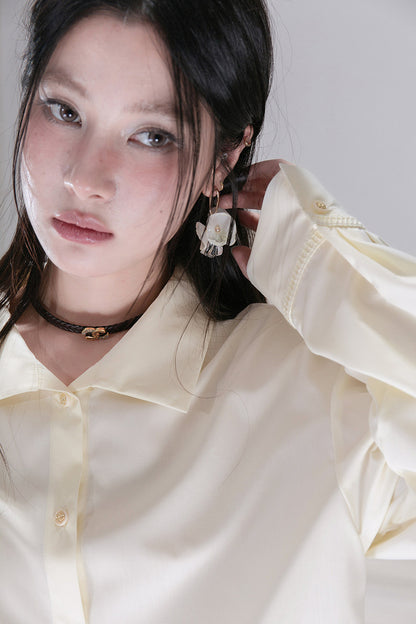 Hollow Out Floral Embroidered Modal Shirt