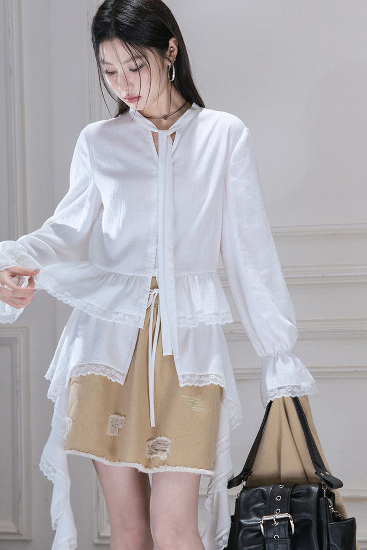 Detachable Ruffle Hem Blouse Set