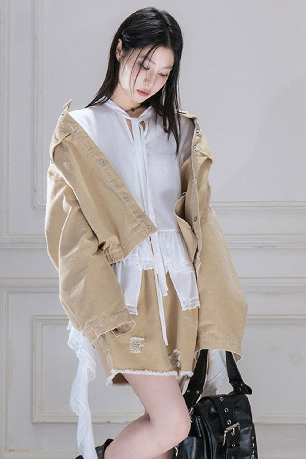 Detachable Ruffle Hem Blouse Set