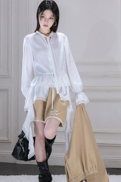 Detachable Ruffle Hem Blouse Set