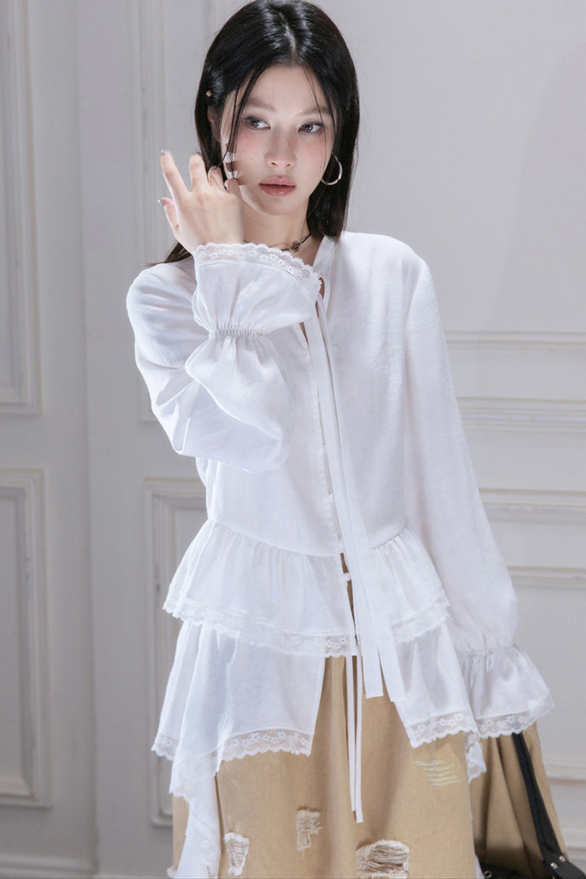 Detachable Ruffle Hem Blouse Set