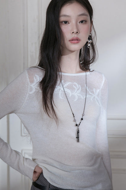 See-Through Lace Patchwork Knit Top