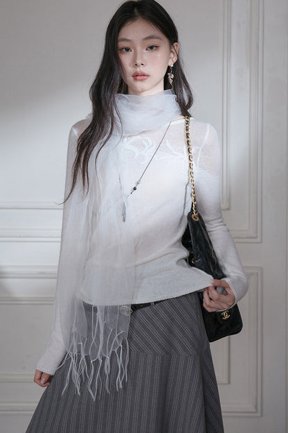 See-Through Lace Patchwork Knit Top