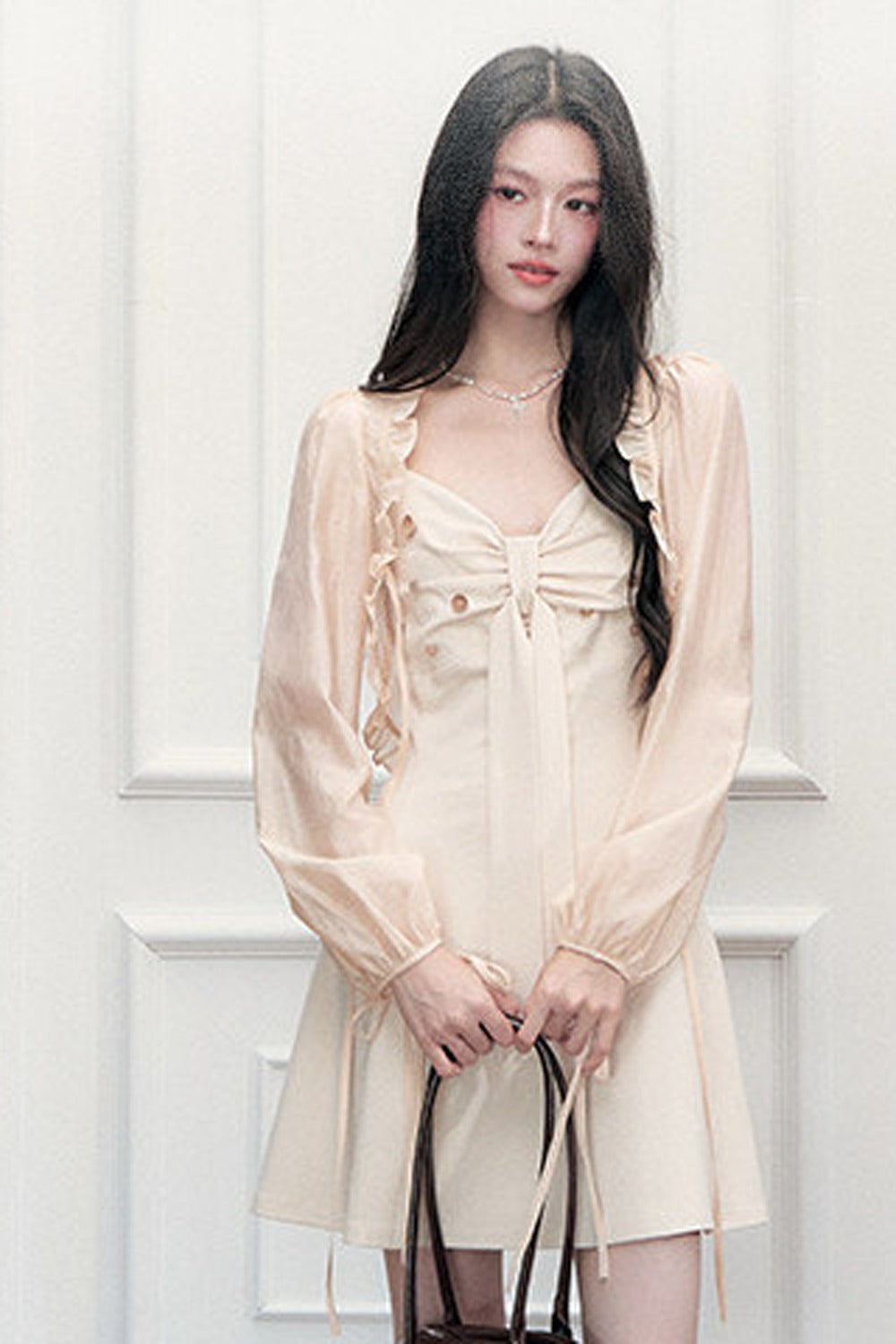 V-Neck Dress Ruffled Cardigan Set-Up
