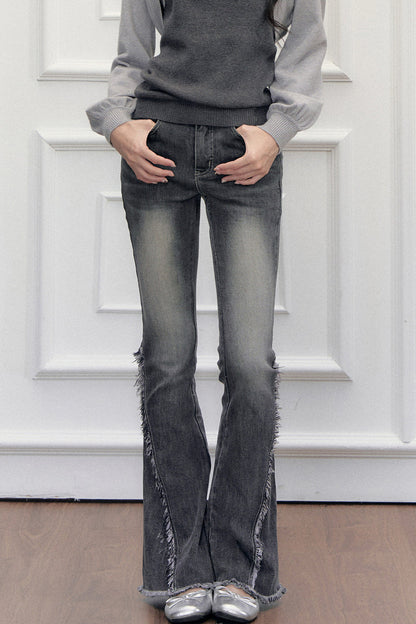 High-Waist-Jeans im Used-Look mit Schlag