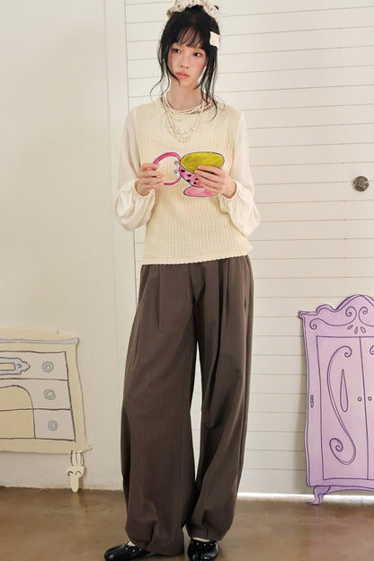 Brown Three-Dimensional Pleated Loose Lantern Pants