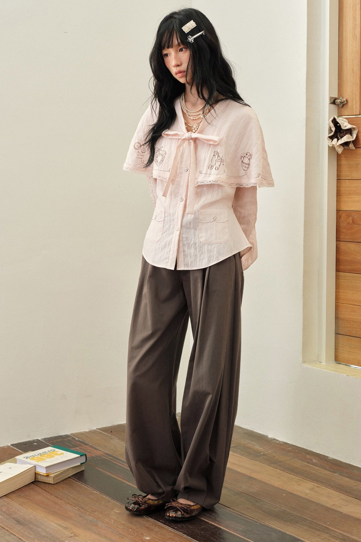 Brown Three-Dimensional Pleated Loose Lantern Pants