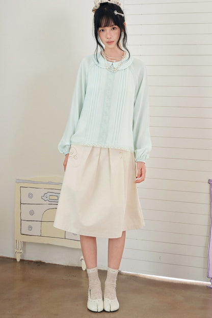 Floral Lace Patchwork Doll Collar Shirt