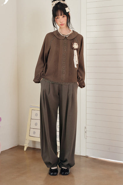 Floral Lace Patchwork Doll Collar Shirt