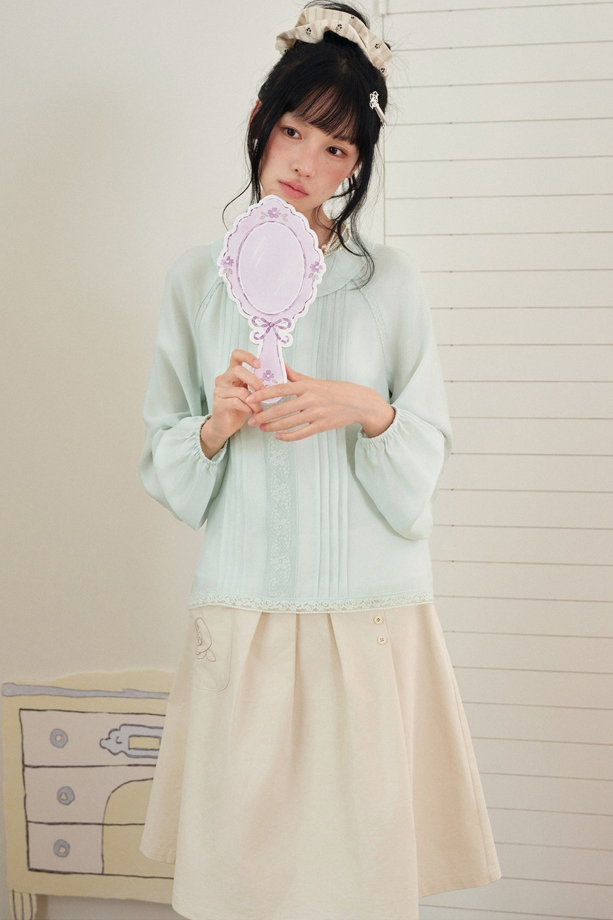 Floral Lace Patchwork Doll Collar Shirt