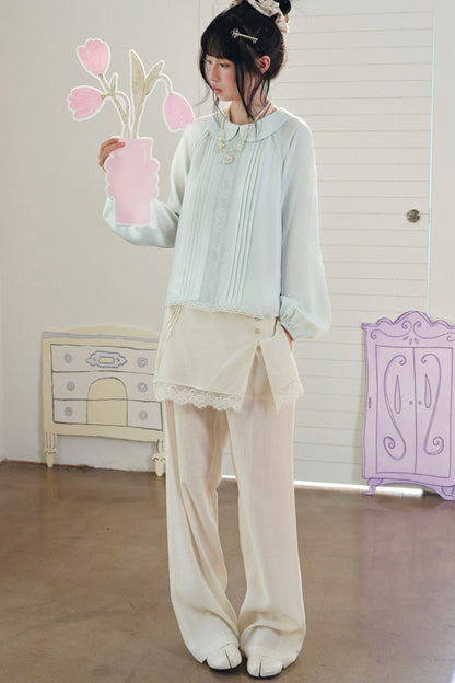 Floral Lace Patchwork Doll Collar Shirt