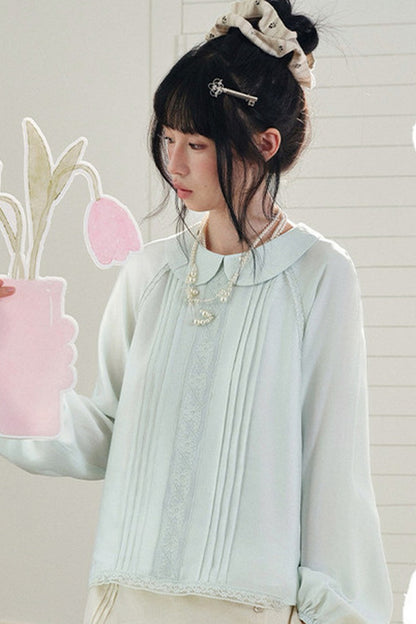 Floral Lace Patchwork Doll Collar Shirt