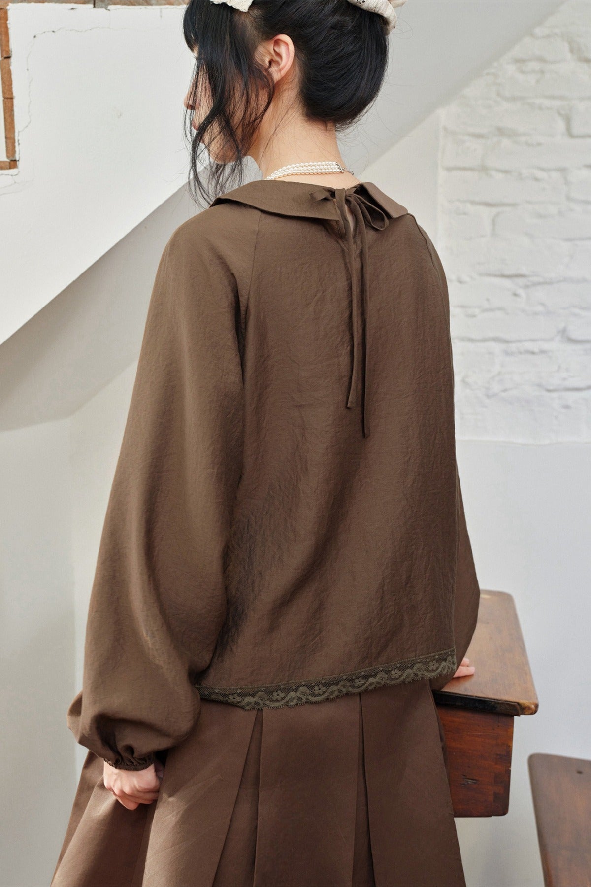 Floral Lace Patchwork Doll Collar Shirt