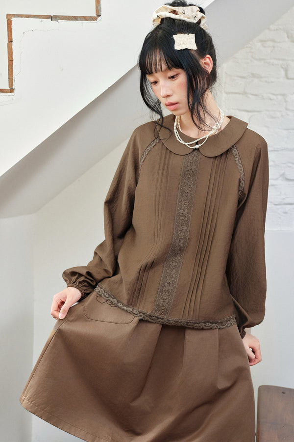 Floral Lace Patchwork Doll Collar Shirt