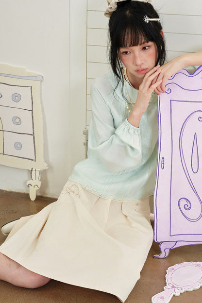 Floral Lace Patchwork Doll Collar Shirt