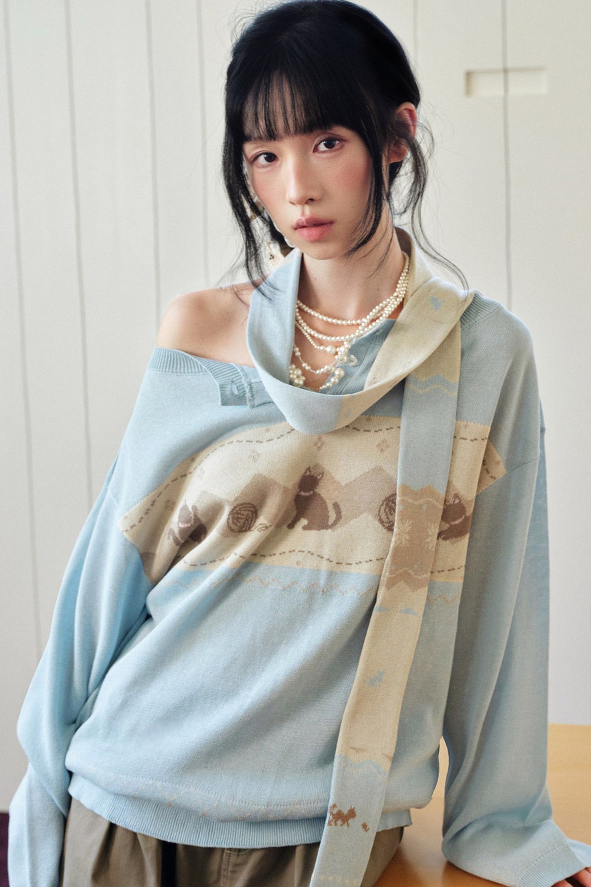 Korean Style Cat Pom-Pom Cover-Up Set-Up
