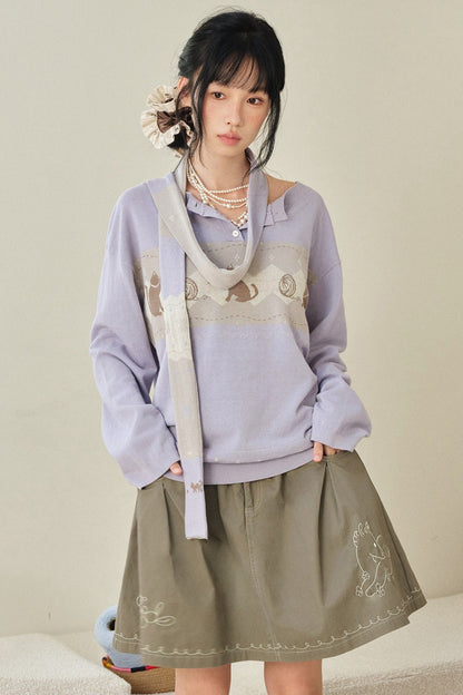 Korean Style Cat Pom-Pom Cover-Up Set-Up