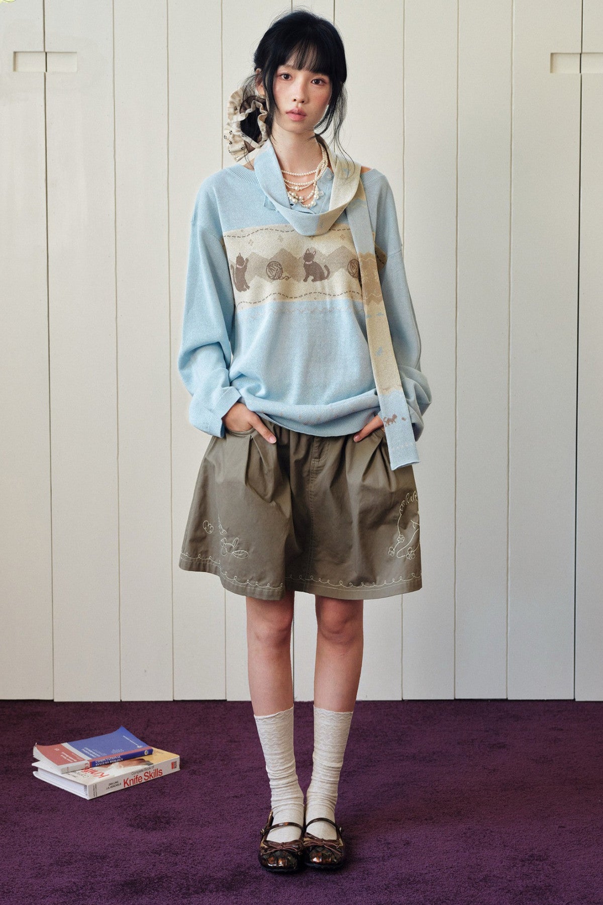 Korean Style Cat Pom-Pom Cover-Up Set-Up