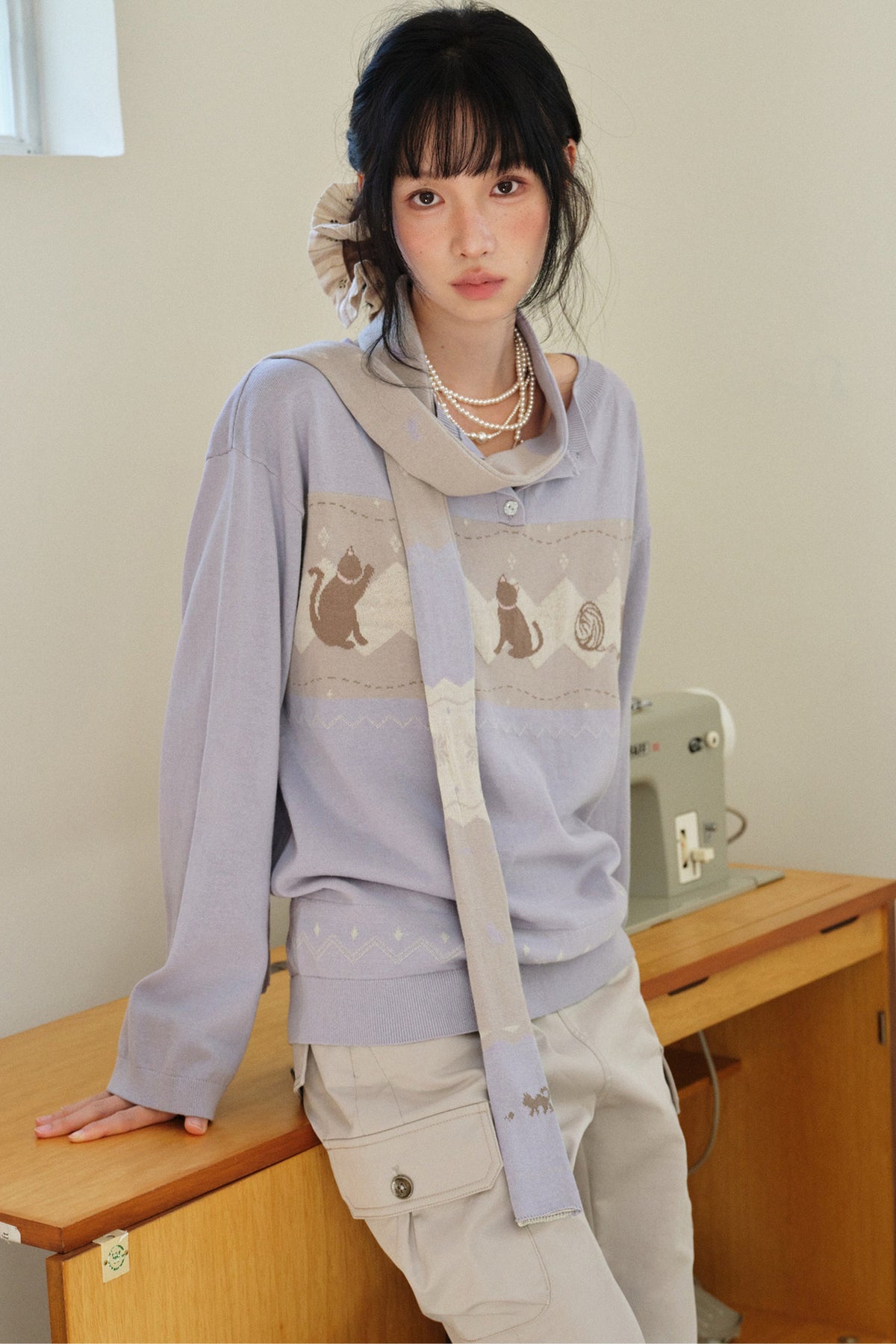 Korean Style Cat Pom-Pom Cover-Up Set-Up