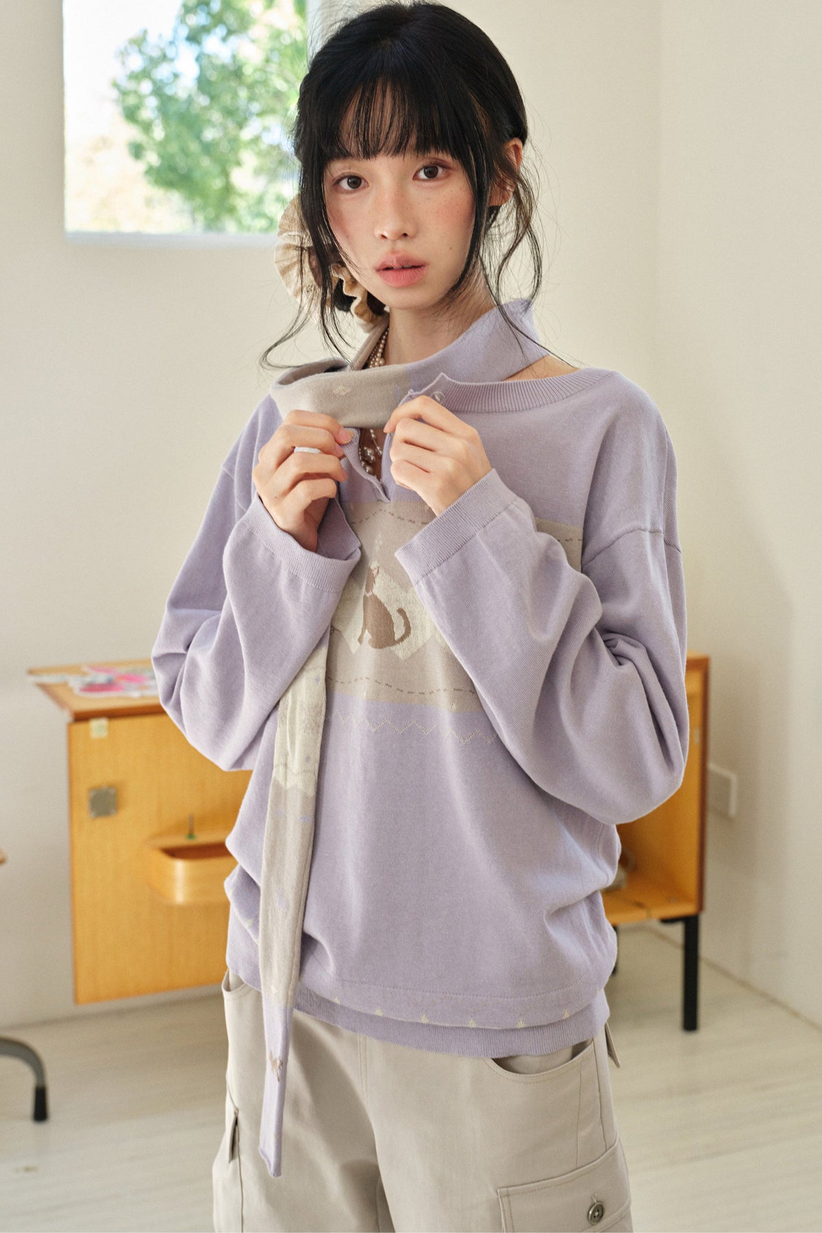 Korean Style Cat Pom-Pom Cover-Up Set-Up