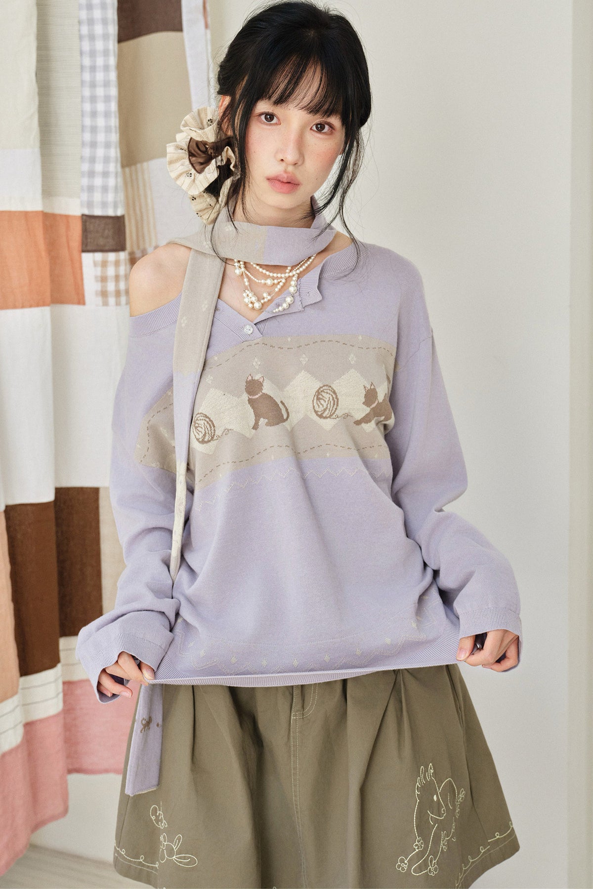 Korean Style Cat Pom-Pom Cover-Up Set-Up