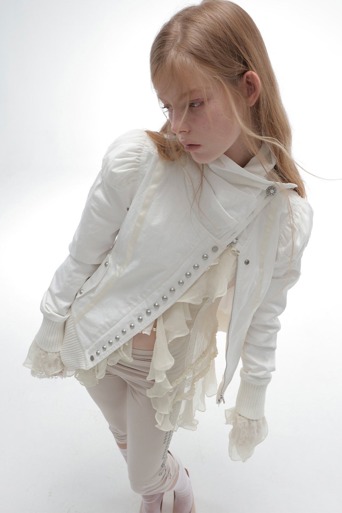 Crepe Ruffle Long-Sleeved Shirt
