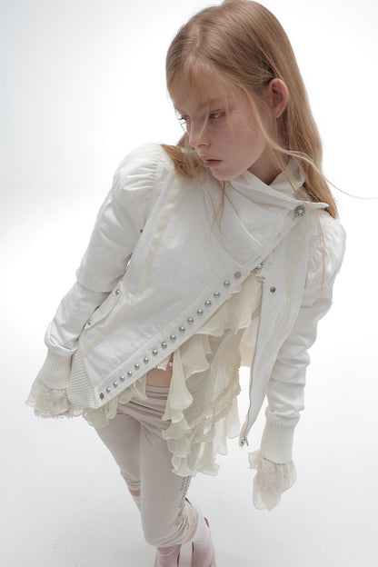 Crepe Ruffle Long-Sleeved Shirt